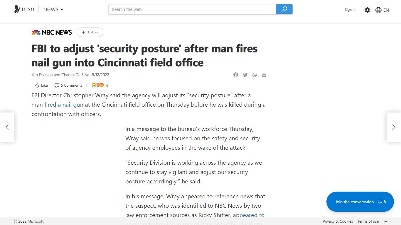 FBI to adjust 'security posture' after man fires nail gun into ...